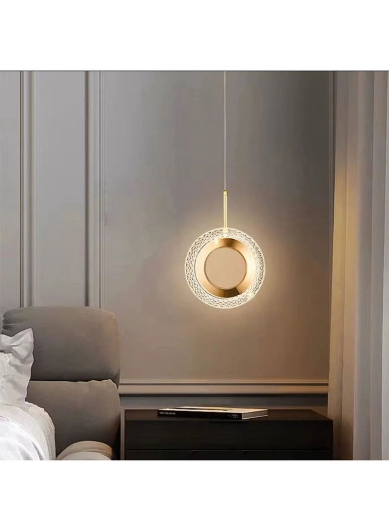 Modern circular hanging light made of aluminum and acrylic, featuring a luxurious golden ring design with a twenty-centimeter diameter - Image 5