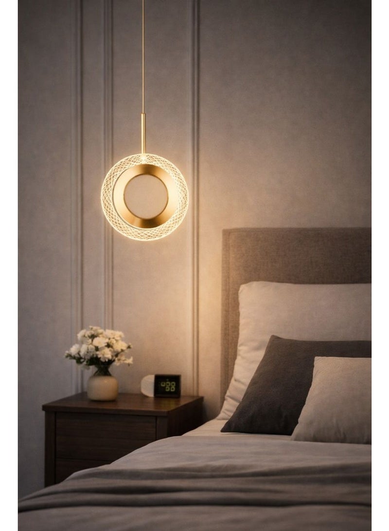 Modern circular hanging light made of aluminum and acrylic, featuring a luxurious golden ring design with a twenty-centimeter diameter - Image 2