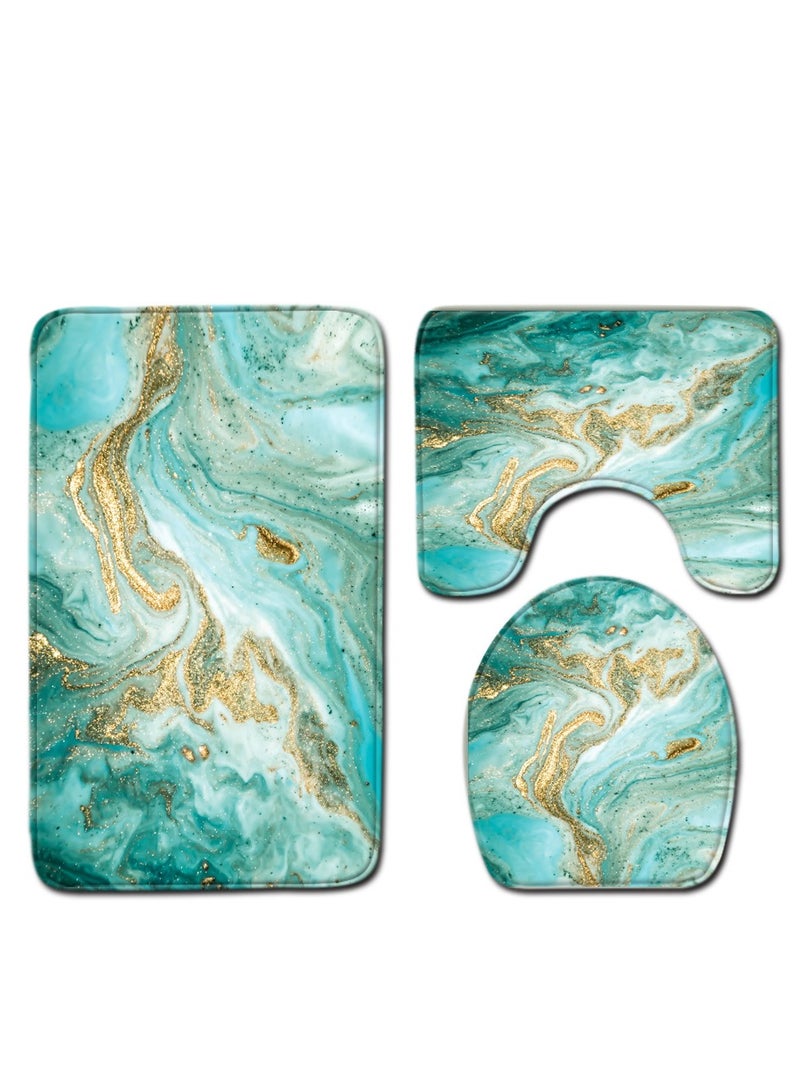 Bluejw Marble Bathroom Rug Set,3 Pieces Bath Mats Set For Bathroom,Vintage Style Non-Slip Washable Cover Floor Rug Decorations For Kitchen Bathroom Bedroom - Image 1