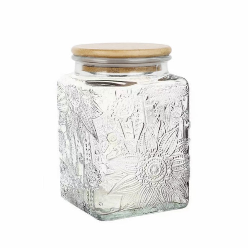ANSQU Square Glass Jar, 25.3oz Vintage Glass Jar with Lid, Glass Food Storage Containers for Ground Coffee, Tea, Sugar, Candy, Decorative Glass Jar - Image 1
