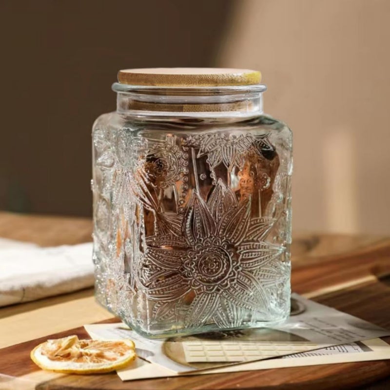 ANSQU Square Glass Jar, 25.3oz Vintage Glass Jar with Lid, Glass Food Storage Containers for Ground Coffee, Tea, Sugar, Candy, Decorative Glass Jar - Image 3