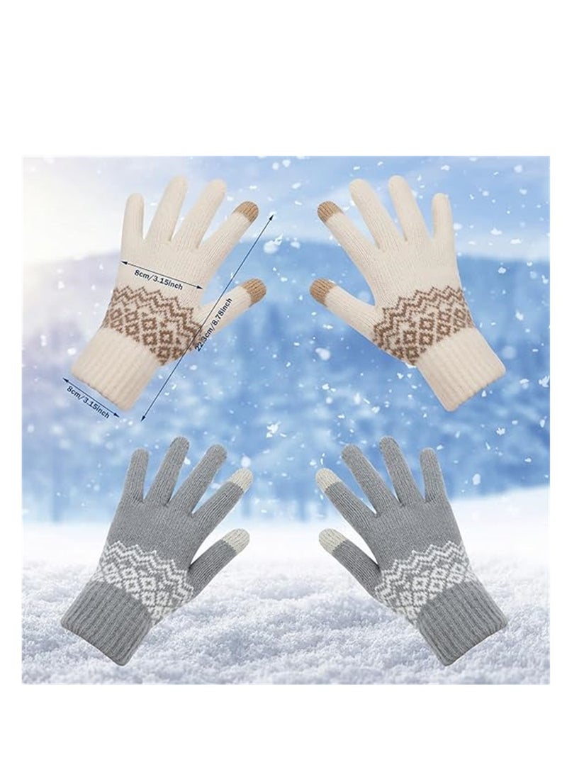 SYOSI - Women Winter Gloves, 2 Pairs Women’s Touch Screen Gloves, Stretch Knitted Warm Mitten Winter Thermal Ladies Gloves Smartphones Texting Gloves, One Size Fits Most, White and Grey - Image 1
