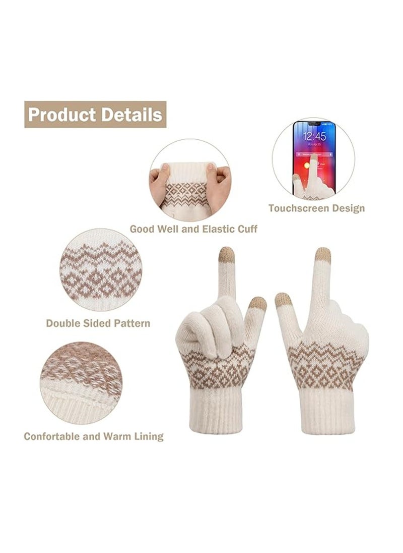 SYOSI - Women Winter Gloves, 2 Pairs Women’s Touch Screen Gloves, Stretch Knitted Warm Mitten Winter Thermal Ladies Gloves Smartphones Texting Gloves, One Size Fits Most, White and Grey - Image 1