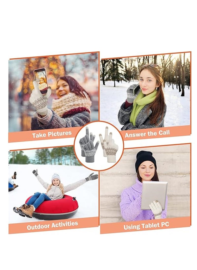 SYOSI - Women Winter Gloves, 2 Pairs Women’s Touch Screen Gloves, Stretch Knitted Warm Mitten Winter Thermal Ladies Gloves Smartphones Texting Gloves, One Size Fits Most, White and Grey - Image 1