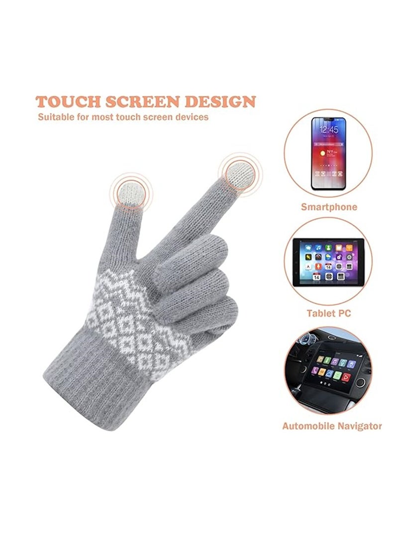 SYOSI - Women Winter Gloves, 2 Pairs Women’s Touch Screen Gloves, Stretch Knitted Warm Mitten Winter Thermal Ladies Gloves Smartphones Texting Gloves, One Size Fits Most, White and Grey - Image 1