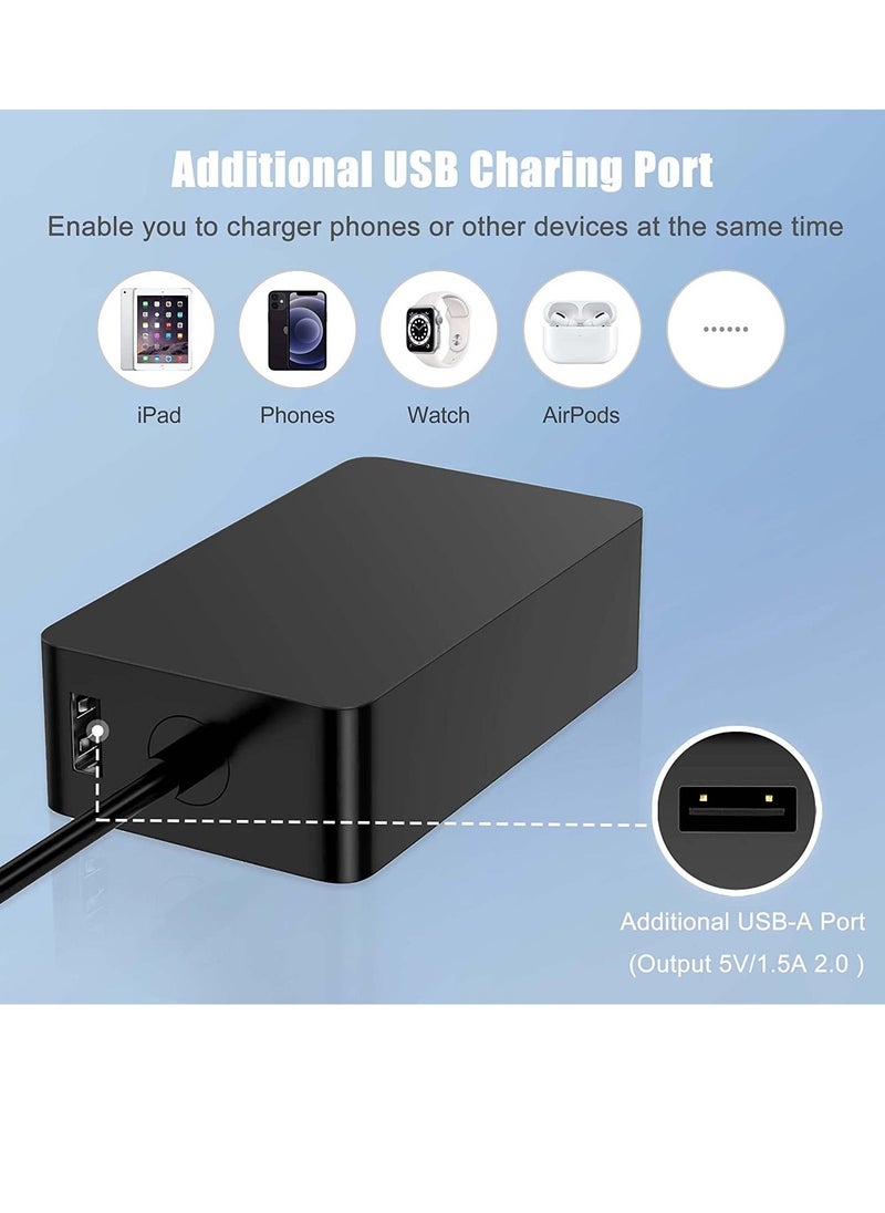 Generic - 44W Surface Pro Charger Compatible with Microsoft Surface Pro 3 4 5 6 7 X 8, Surface Laptop 1/2/3 Surface Go Surface Book Power Cord With 5V 1A USB Charging Port - Image 1