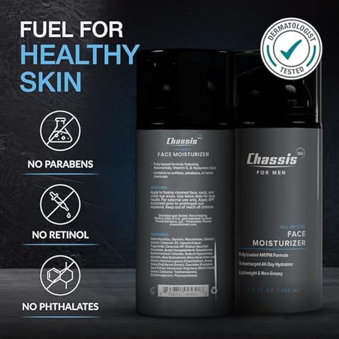 Chassis 360 All-In-One Face Moisturizer - Hydrating Face Moisturizer for Men with Vitamin, Niacinamide C & Hyaluronic Acid - Free From Phthalates, Parabens & Retinol - Facial Lotion- 3.4 Fl Oz - Image 5