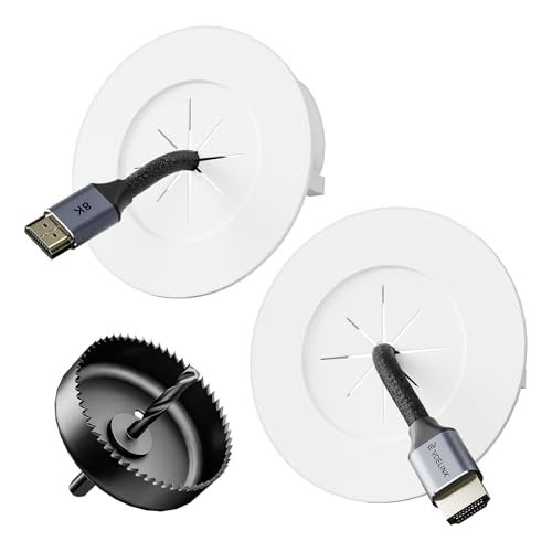 VCELINK in Wall Cable Management Kit with Hole Saw Drill Attachment and Mounting Brackets, Hide TV Cords for Wall Mount, Cable Wall Plate for Network, HDMI, Coax, Speaker Cables, White, 2-Pack - Image 1
