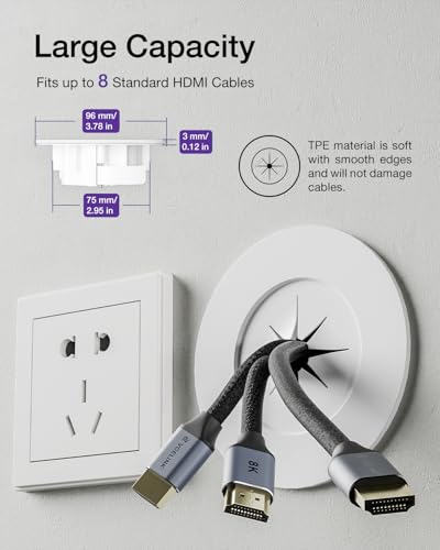 VCELINK in Wall Cable Management Kit with Hole Saw Drill Attachment and Mounting Brackets, Hide TV Cords for Wall Mount, Cable Wall Plate for Network, HDMI, Coax, Speaker Cables, White, 2-Pack - Image 4