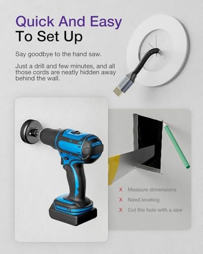 VCELINK in Wall Cable Management Kit with Hole Saw Drill Attachment and Mounting Brackets, Hide TV Cords for Wall Mount, Cable Wall Plate for Network, HDMI, Coax, Speaker Cables, White, 2-Pack - Image 3