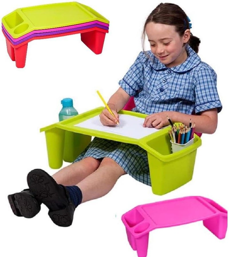 FITTO Desk Lap Tray Table with 3 Compartments, Versatile Bed Tray, Sofa Table with Side Pockets for Snacks, Tablets, Toys, and Reading - Perfect Portable Work Surface, Plastic, Grey - Image 2