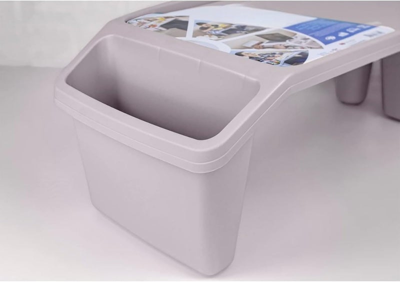 FITTO Desk Lap Tray Table with 3 Compartments, Versatile Bed Tray, Sofa Table with Side Pockets for Snacks, Tablets, Toys, and Reading - Perfect Portable Work Surface, Plastic, Grey - Image 3
