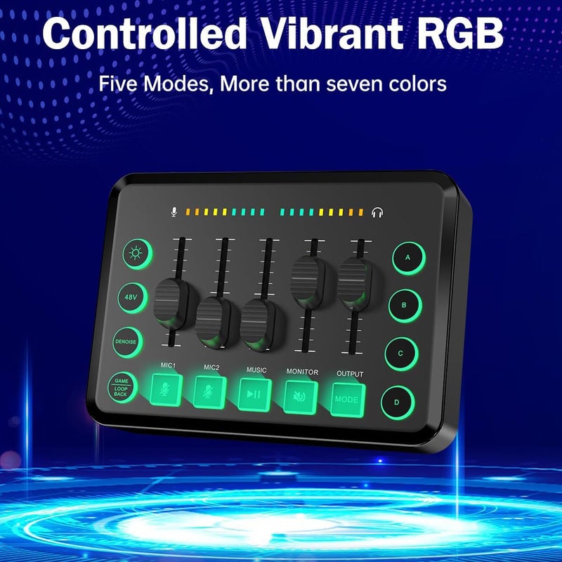 F9 Rechargeable Live Sound Card Audio Interface – USB Audio Mixer with XLR Microphone Input, 48V Phantom Power, DSP Noise Reduction & Voice Changer for Podcast, Streaming, Recording & Gaming - Image 3