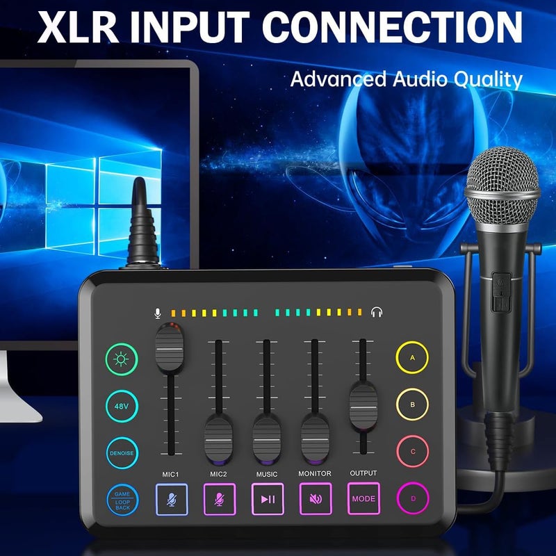 F9 Rechargeable Live Sound Card Audio Interface – USB Audio Mixer with XLR Microphone Input, 48V Phantom Power, DSP Noise Reduction & Voice Changer for Podcast, Streaming, Recording & Gaming - Image 5