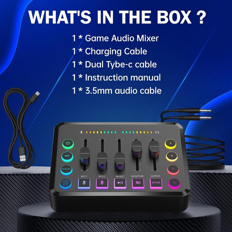F9 Rechargeable Live Sound Card Audio Interface – USB Audio Mixer with XLR Microphone Input, 48V Phantom Power, DSP Noise Reduction & Voice Changer for Podcast, Streaming, Recording & Gaming - Image 2