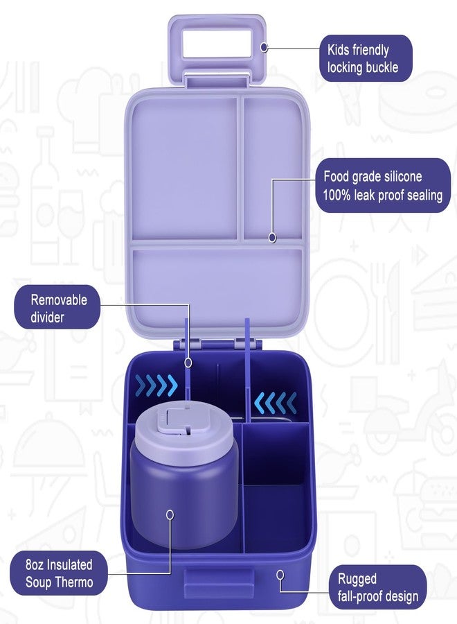 MAISON HUIS Bento Lunch Box with 8oz Soup Thermo, 5-Compartment Leak-Proof Container, Thermo Hot Food Jar and Insulated Lunch Bag, BPA Free,Travel, School (Purple) - Image 2
