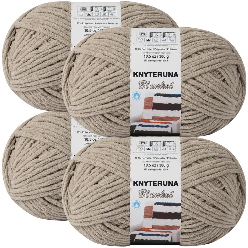 Knyteruna #6 Super Bulky Blanket Yarn for Crocheting - 4 Skeins(Each 10.5oz/300g, 220yds/201m), Chunky Chenille Thick Plush Big Soft Yarn for Crocheting Knitting Blankets, Khaki - Image 1