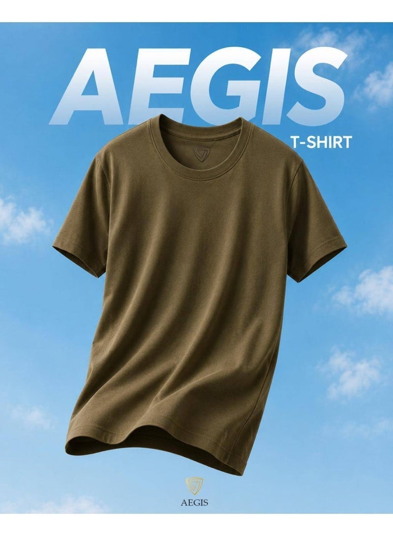 aegis store AEGIS Men’s Premium Olive Green Crew Neck T-Shirt - Image 3