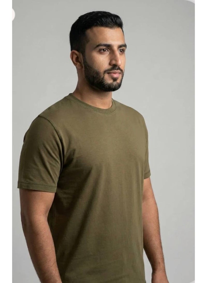 aegis store AEGIS Men’s Premium Olive Green Crew Neck T-Shirt - Image 2