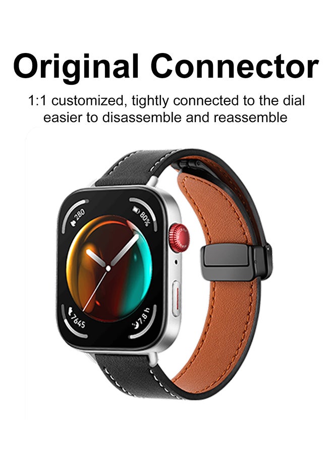S-Color Leather Strap Compatible with Huawei Watch Fit 3 2024, Magnetic D-Buckle Breathable Genuine Leather Watch Strap, Soft Replacement Bracelet Compatible with Huawei Watch Fit 3 Band Black - Image 4