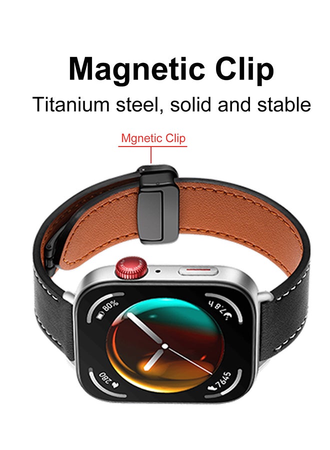 S-Color Leather Strap Compatible with Huawei Watch Fit 3 2024, Magnetic D-Buckle Breathable Genuine Leather Watch Strap, Soft Replacement Bracelet Compatible with Huawei Watch Fit 3 Band Black - Image 3