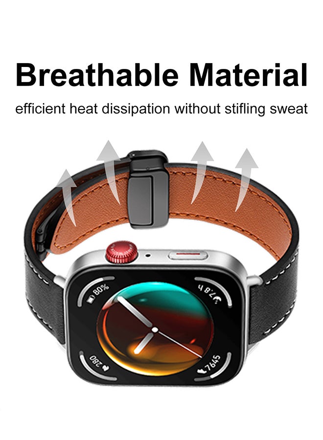 S-Color Leather Strap Compatible with Huawei Watch Fit 3 2024, Magnetic D-Buckle Breathable Genuine Leather Watch Strap, Soft Replacement Bracelet Compatible with Huawei Watch Fit 3 Band Black - Image 5