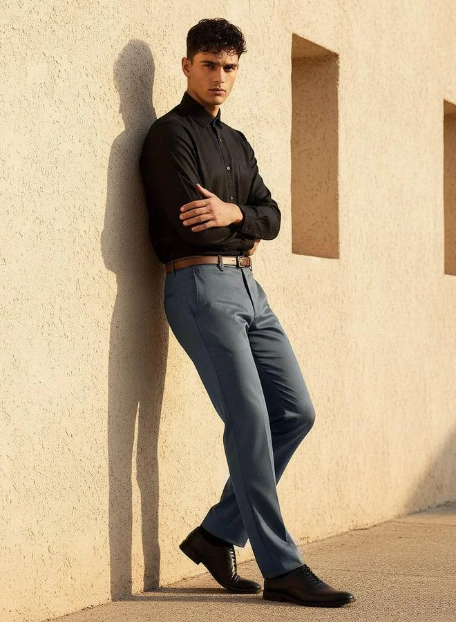 Splash FAV BLUE Regular Fit Flexi Waist Formal Trousers for Men | Best Price UAE