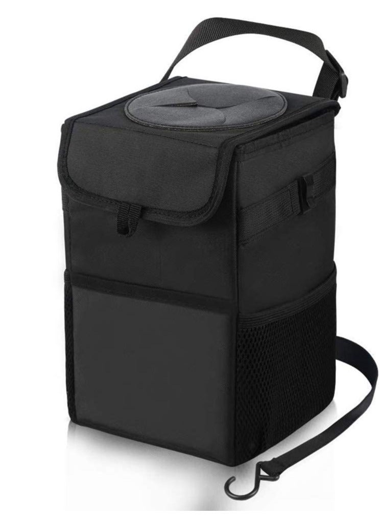 Zikra Car Trash Can, Foldable Car Bin, Anti-smell Bin with Lid and Side¬† Pockets, Car Accessory Organizer, Leak-Proof Inside Lining as Drink Cooler Bag Black - Image 1