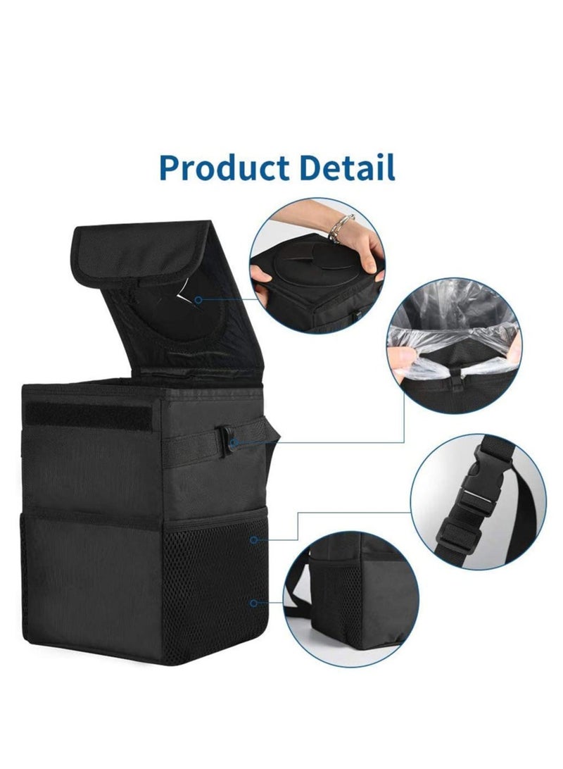 Zikra Car Trash Can, Foldable Car Bin, Anti-smell Bin with Lid and Side¬† Pockets, Car Accessory Organizer, Leak-Proof Inside Lining as Drink Cooler Bag Black - Image 2