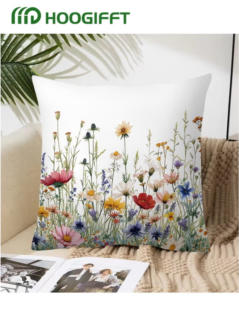 HOOGIFFT Set of 4 Throw Pillow Covers - Birds & Plants Double-Sided Design | 45cm x 45cm (18x18 inches) | Living Room Sofa & Bed Decor - Modern Home Accent | Premium Microfiber  | Machine Washable - Easy Care - Image 5