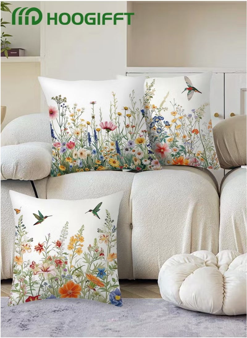 HOOGIFFT Set of 4 Throw Pillow Covers - Birds & Plants Double-Sided Design | 45cm x 45cm (18x18 inches) | Living Room Sofa & Bed Decor - Modern Home Accent | Premium Microfiber  | Machine Washable - Easy Care - Image 3