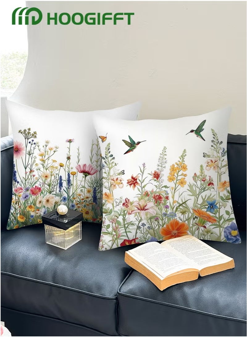 HOOGIFFT Set of 4 Throw Pillow Covers - Birds & Plants Double-Sided Design | 45cm x 45cm (18x18 inches) | Living Room Sofa & Bed Decor - Modern Home Accent | Premium Microfiber  | Machine Washable - Easy Care - Image 4