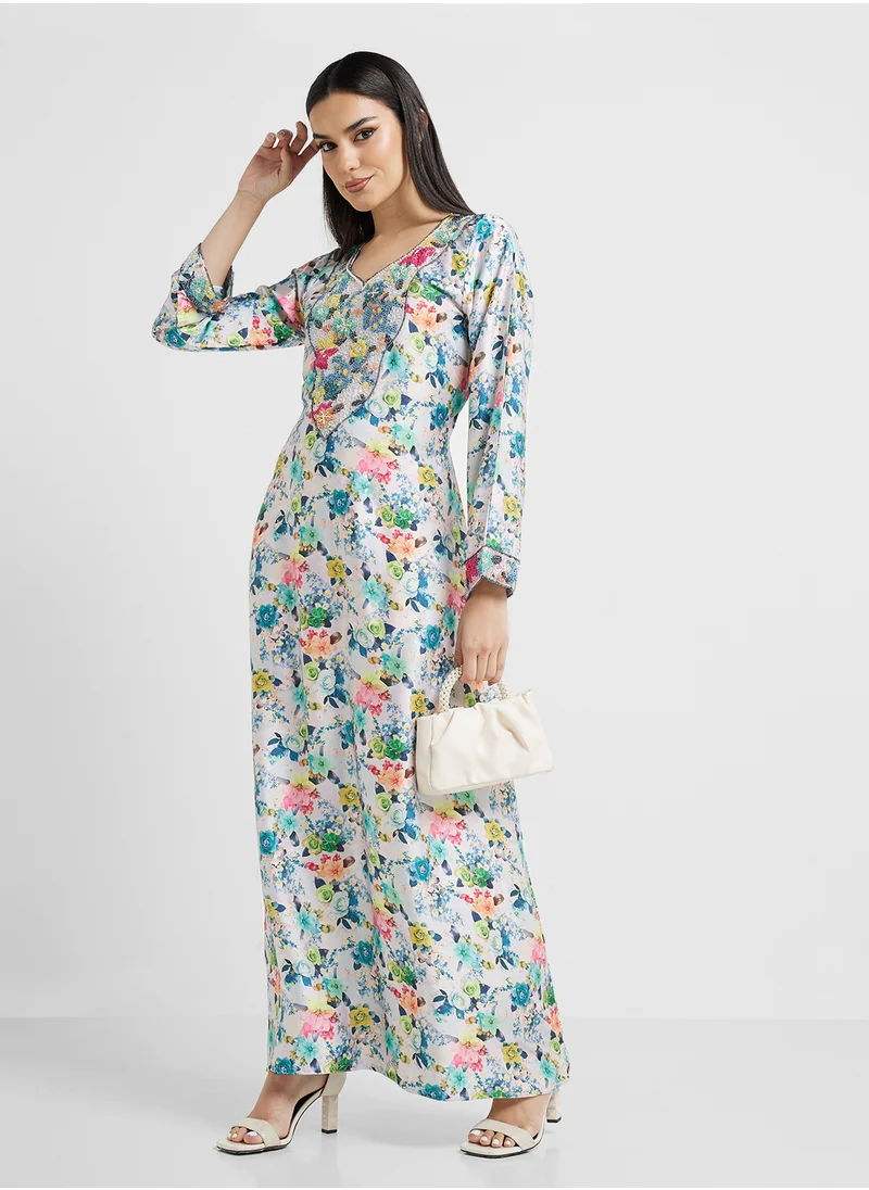 ارابيان كلوزيت Embellished Belted Jalabiya