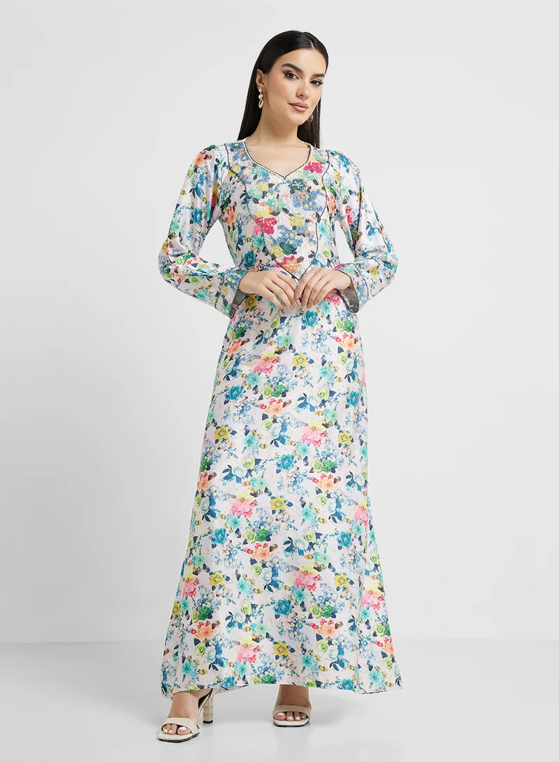 ARABIAN CLOSET Embellished Belted Jalabiya