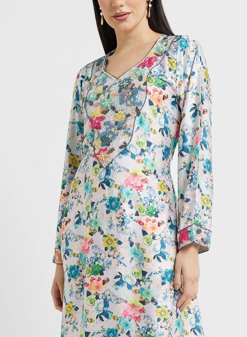 ARABIAN CLOSET Embellished Belted Jalabiya