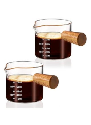 2 Pack Espresso Shots Cup with Wood Handle, Clear Glass Espresso Machine Accessories, Espresso Measuring Cup with Dual Scale, Espresso Shot Glass with Single Spout, 3.4 OZ /100 ML - pzsku/Z5BB0EE3F751BEDE2D955Z/45/_/1740508169/a4b45438-8ecc-4d7d-8a6d-ab31cae0c3b6