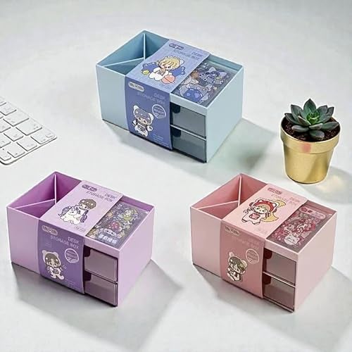 SAMVARDHAN Desk Storage Box -Table stylish Holder for office, Desktop organizer, Stationery Organizer Box with DIY Stickers (Random Color) - Image 1