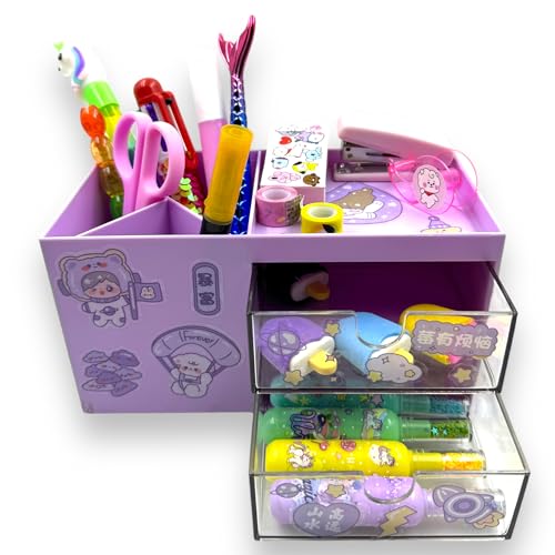 SAMVARDHAN Desk Storage Box -Table stylish Holder for office, Desktop organizer, Stationery Organizer Box with DIY Stickers (Random Color) - Image 2