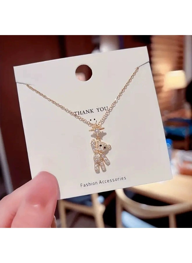 Goolsky Full Zircon Bear Pendant Necklace – Trendy Luxury Women’s Jewelry, Full Zircon Bear Pendant, Daily Wear/Gifting for Girls, Sparkling Detail, Non-Fading - Image 1