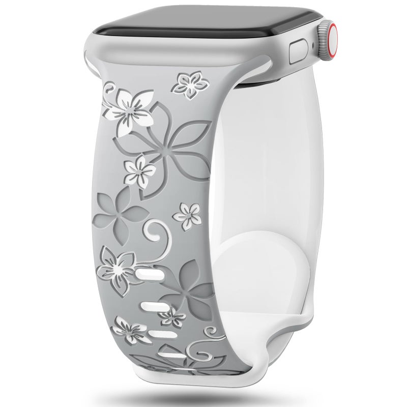 SuperNaNa Floral Engraved Bands Compatible with Apple Watch Band 41mm 40mm 44mm 45mm 42mm 38mm 46mm 49mm for WomenCute Flower iWatch Bands Soft Silicone Sport Strap for iWatch Series SE 10 9 8 7 6 5 4 3 2 1 - Image 3