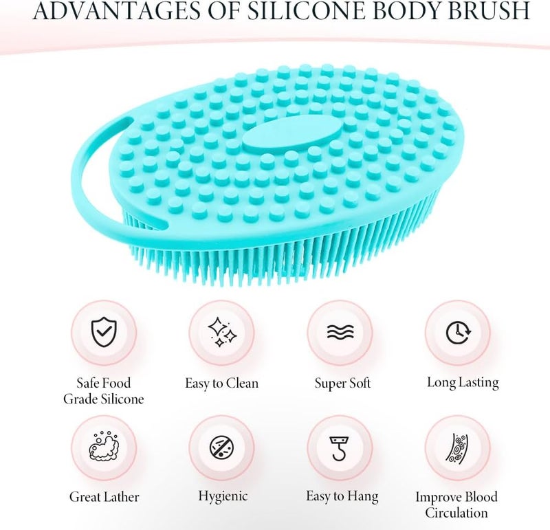 KQNBI Silicone Body Scrubber 2 Pack - 2 in 1 Exfoliating Loofah With Handle, Bath Scrubber, Scalp Massager and Shampoo Brush - Image 3