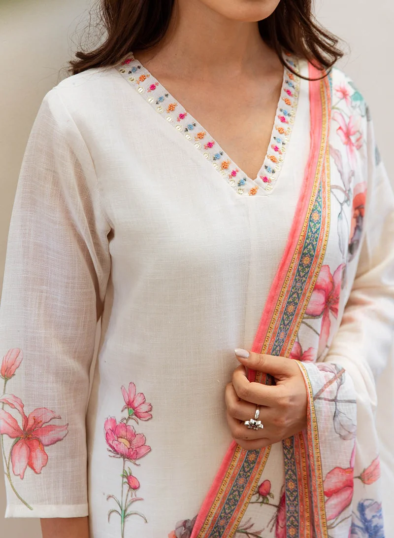 آي شين طقم كورتا نسائي مطبوع قطن % بقصة مستقيمة