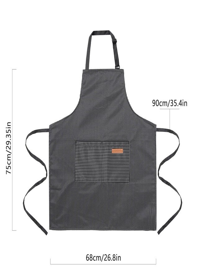 ARBINSON 2 Pack Cooking Aprons Adjustable Bib Apron for Women with 2 Pockets, Kitchen Restaurant Men Chefs Aprons (Beige/Black Stripes) - Image 2