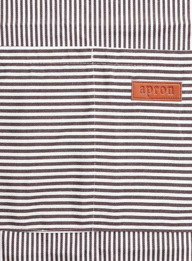 ARBINSON 2 Pack Cooking Aprons Adjustable Bib Apron for Women with 2 Pockets, Kitchen Restaurant Men Chefs Aprons (Beige/Black Stripes) - Image 5