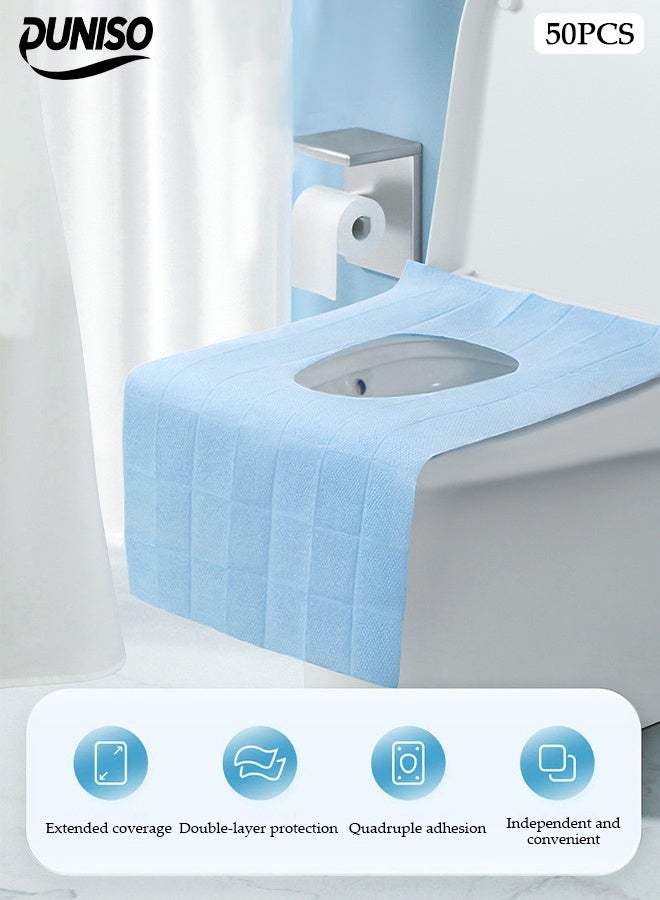 DUNISO 50 Pcs Disposable Toilet Seat Covers,Waterproof Restroom Pad,Double Layer Water and Dirt Isolation，Perfect For Travel Outdoor Public Restrooms for Kids Potty Training ，Pregnant Woman and Adult，Blue  - Image 1
