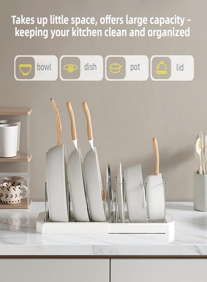 Silanit Expandable Pot and Pan Organizer Rack for Kitchen Cabinet or Under Sink, Adjustable Lid Holder with 7 Dividers, Space-Saving Storage for Renters, Small Homes, and Busy Cooks, White - Image 3