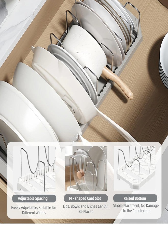 Silanit Expandable Pot and Pan Organizer Rack for Kitchen Cabinet or Under Sink, Adjustable Lid Holder with 7 Dividers, Space-Saving Storage for Renters, Small Homes, and Busy Cooks, White - Image 4