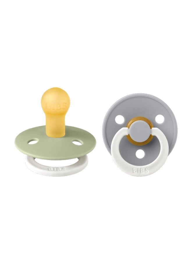 BIBS Pack of 2 Colour Glow Soother Glow In The Dark Bpa Free Dummy Pacifier, Round Natural Rubber Latex, Size 1 (0 - 6 Months ), Sage Night/Cloud Night  - Image 1