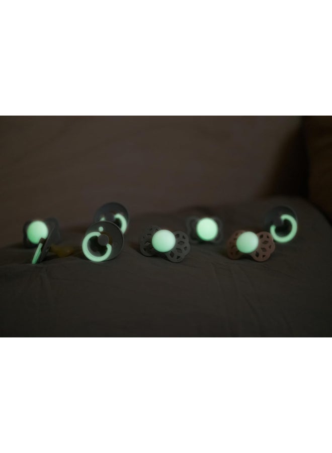 Pack of 2 Colour Glow Soother Glow In The Dark Bpa Free Dummy Pacifier, Round Natural Rubber Latex, Size 1 (0 - 6 Months ), Sage Night/Cloud Night