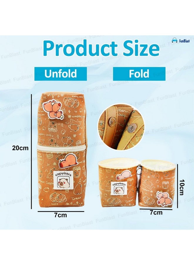 FunBlast Standing Pencil Case, Cute Pencil Pouch for Girls & Boys - Korean Boba Pop Up Stationery, Pouches for Stationary Boys Kids Women School Students, Cosmetic Organizer Box (Pouch-Brown) - Image 3